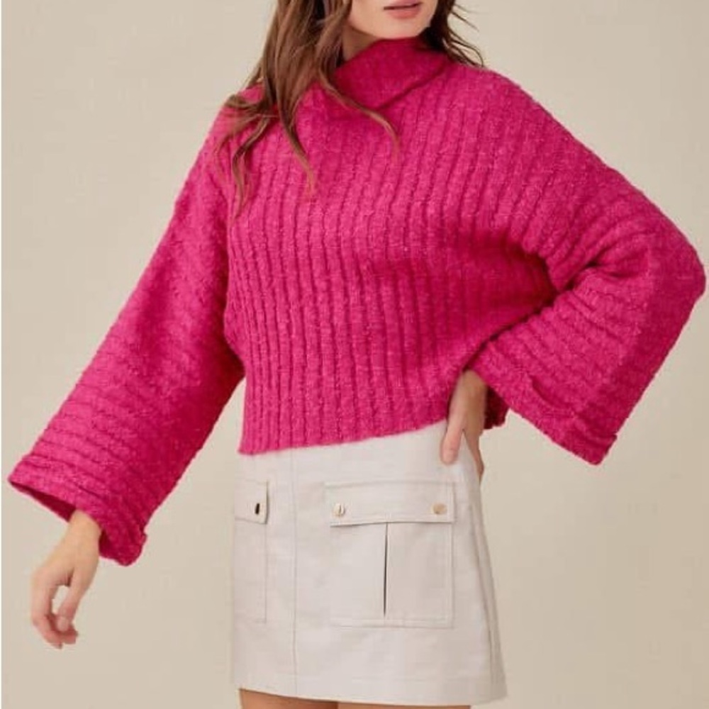 Mustard Seed Vibrant Pink Cowl Neck Sweater